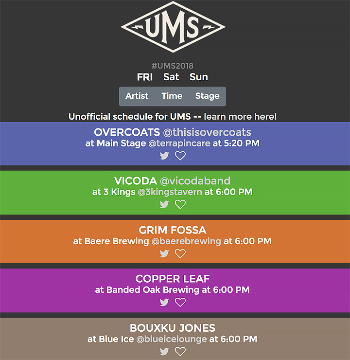 UMS - Underground Music Showcase 2018 Schedule
