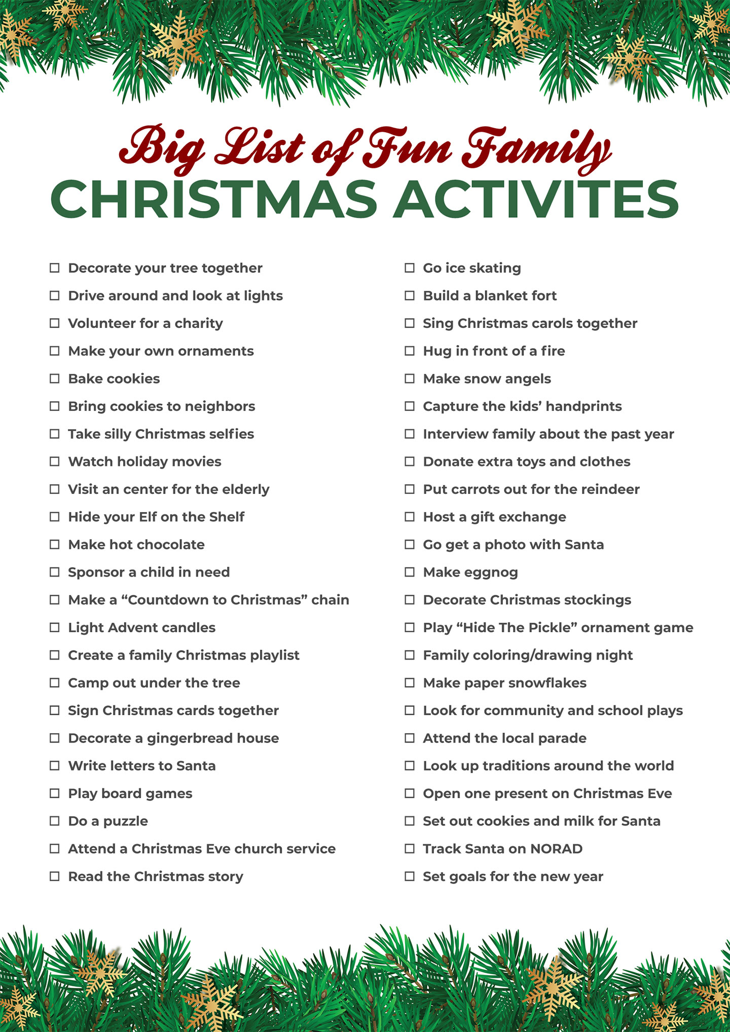 Big List of Family Christmas Activities - Bucket List for Family Fun at Christmas