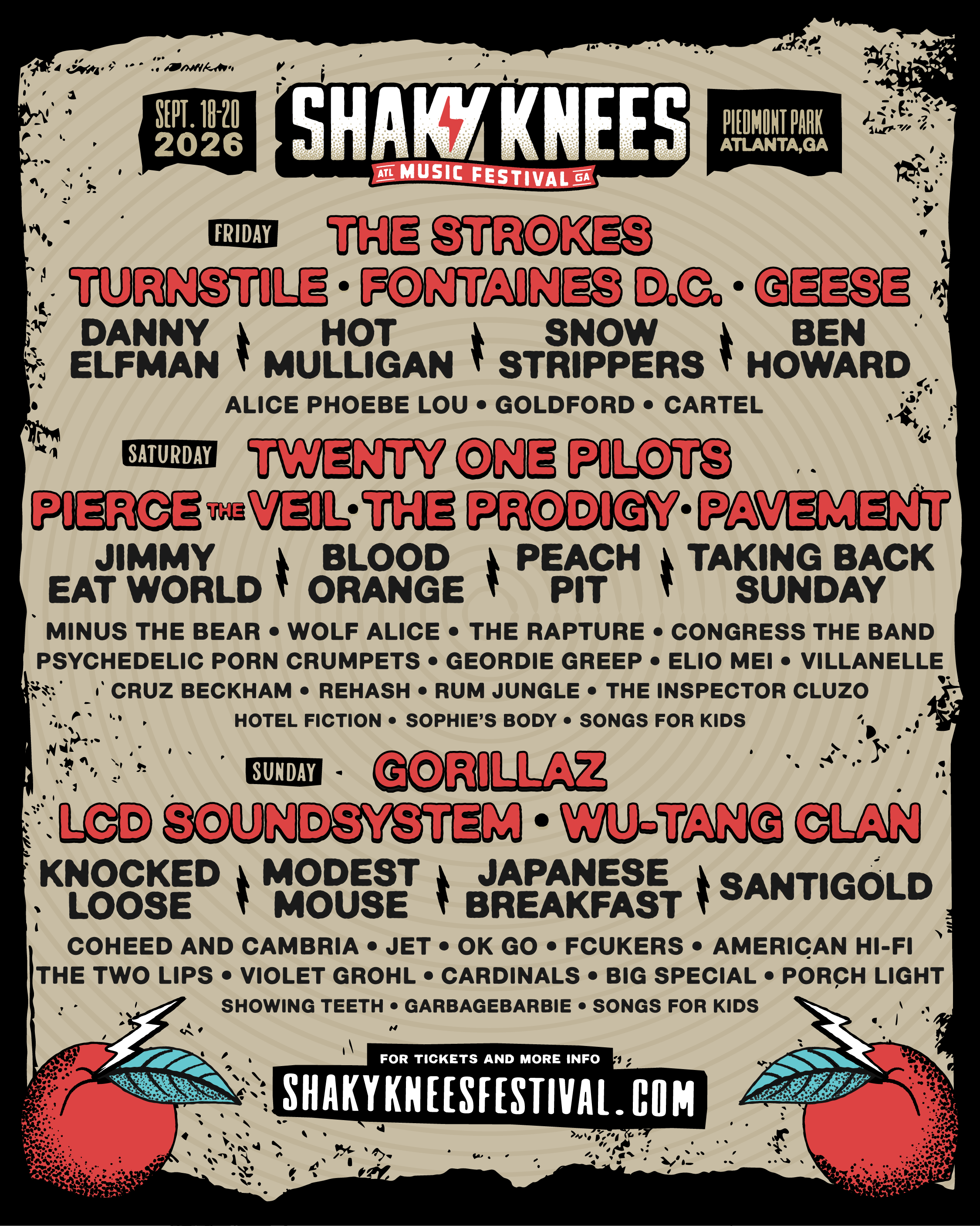 Shaky Knees 2026 Lineup By Day- Atlanta Music Festival