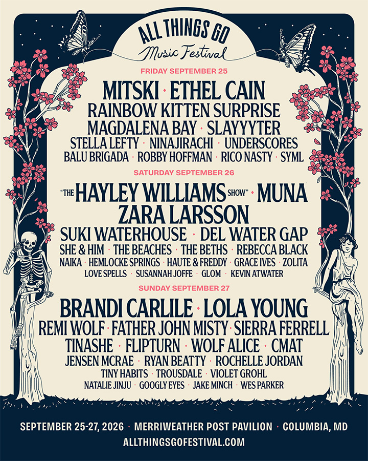 All Things Go DC 2026 lineup poster for September 25–27 at Merriweather Post Pavilion in Columbia, Maryland.