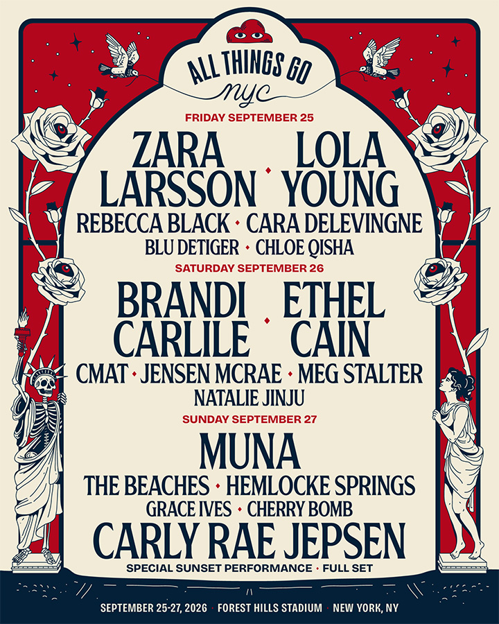All Things Go NYC 2026 lineup poster for September 25–27 at Forest Hills Stadium in New York City.